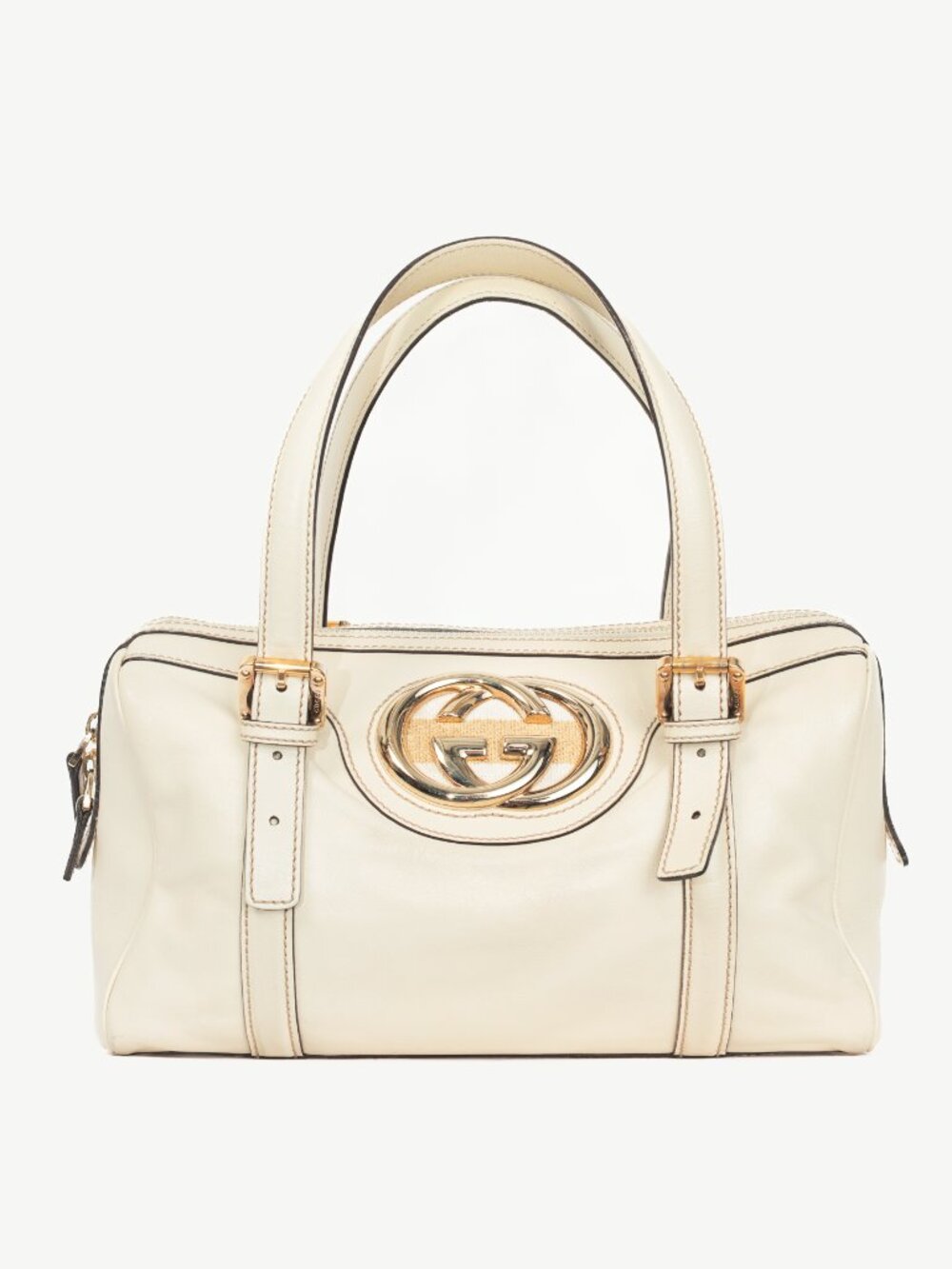 Gucci Boston Britt Small White Leather GG Handbag